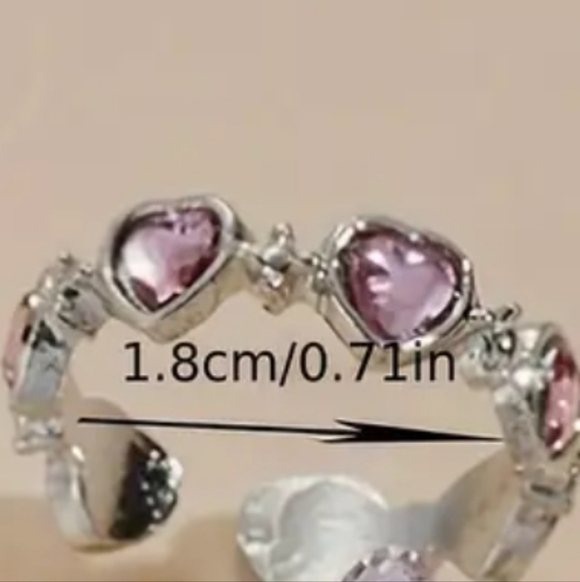 Jewelry - Silver Tone  Heart Ring with Pink Stones Adjustable Size 6.5